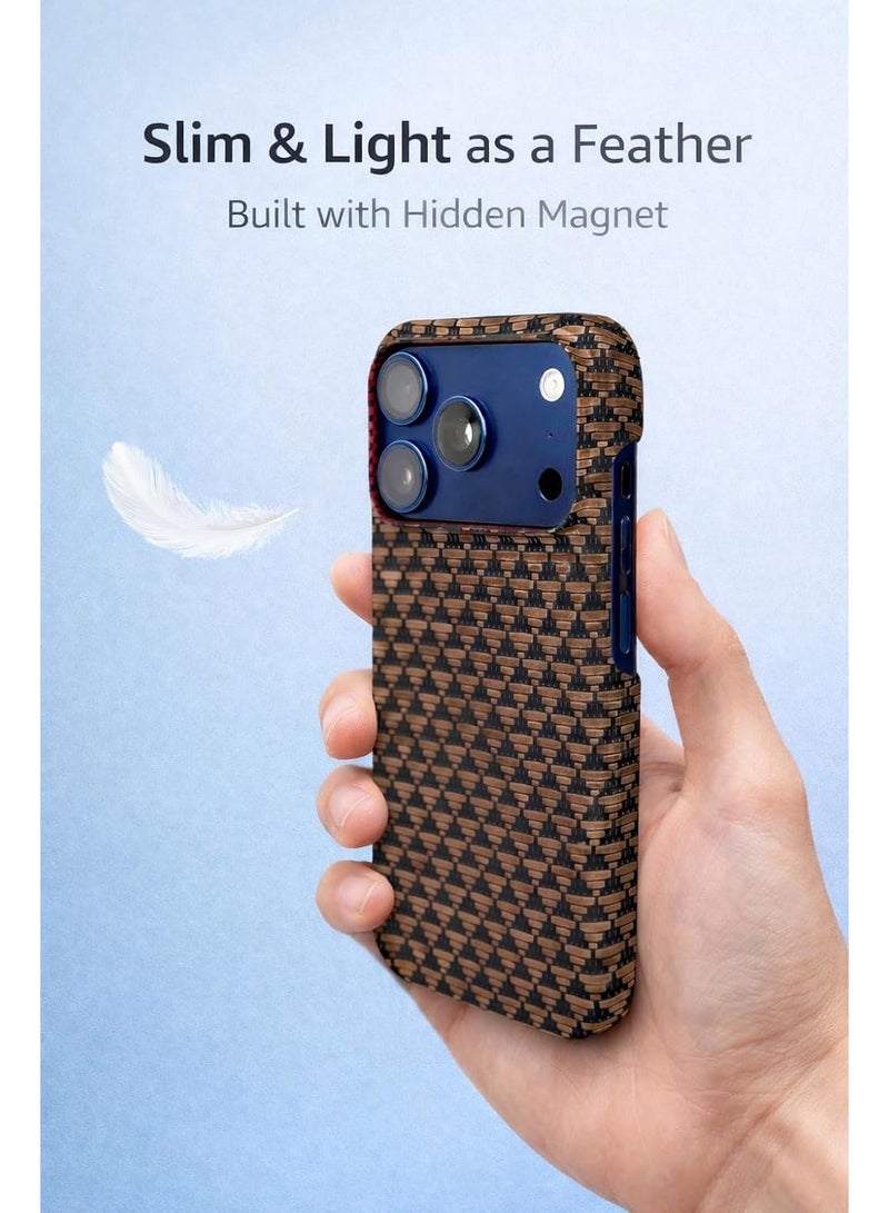 Phoni Ultra Slim Magnetic Case for iPhone 17 Pro, Compatible with MagSafe, Thin Lightweight Matte Phone Case, Carbon Fiber Style Texture, Raised Camera Protection (Champagne Weave – Gold Carbon) - Image 5